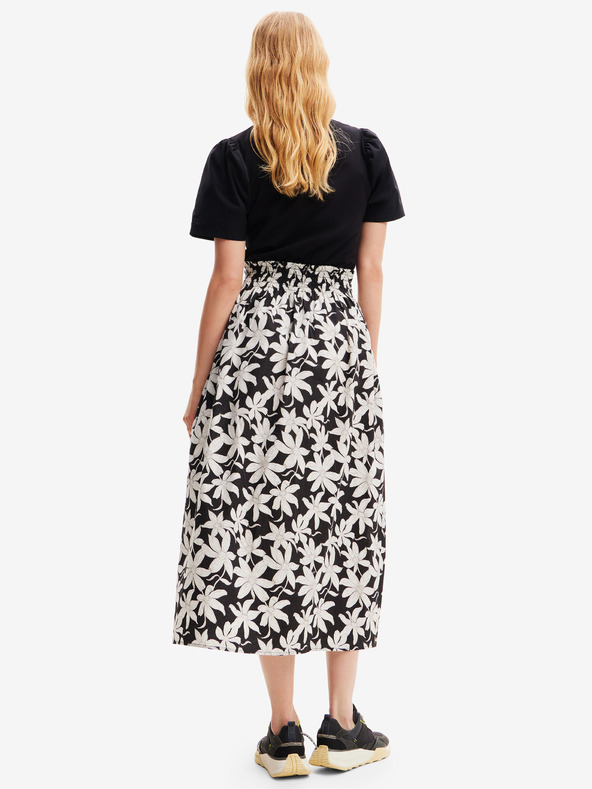 Desigual Bijelo-crna ženska cvjetna midi haljina Desigual Marlon