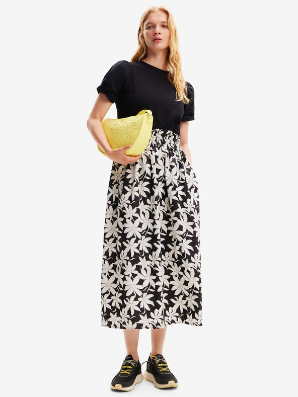 Desigual Bijelo-crna ženska cvjetna midi haljina Desigual Marlon