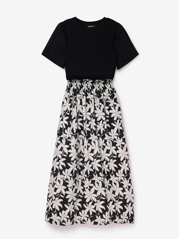 Desigual Bijelo-crna ženska cvjetna midi haljina Desigual Marlon