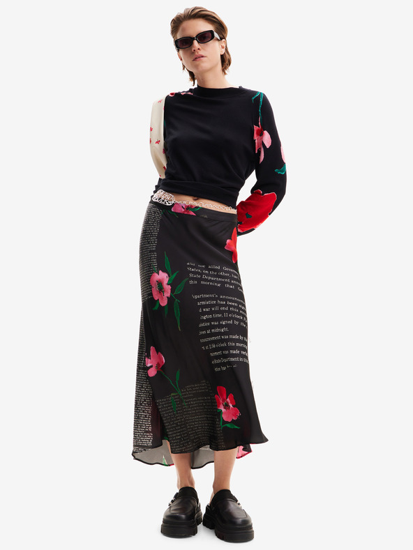Desigual Crni ženski cvjetni pulover Desigual Demis