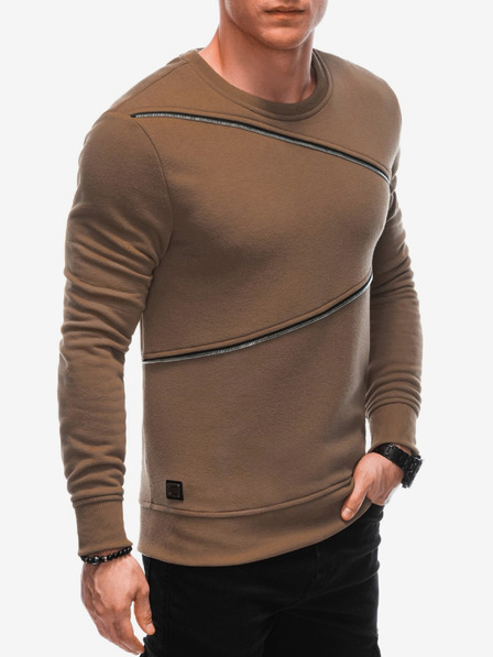 Ombre Clothing Smeđi muški sweatshirt s ukrasnim patentnim zatvaračima Ombre Clothing