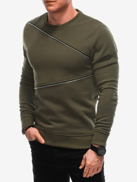 Ombre Clothing Zeleni muški sweatshirt s ukrasnim patentnim zatvaračima Ombre Clothing