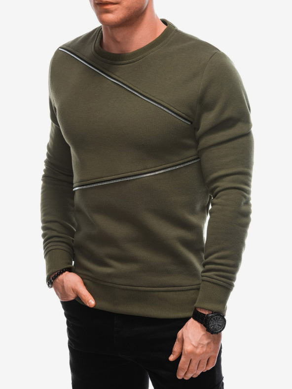 Ombre Clothing Zeleni muški sweatshirt s ukrasnim patentnim zatvaračima Ombre Clothing