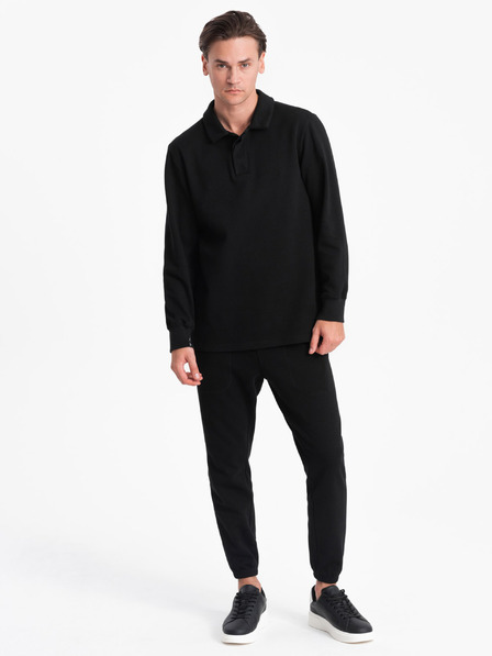 Ombre Clothing Crna muška trenirka, polo ovratnik, trenirka + hlače Ombre odjeća