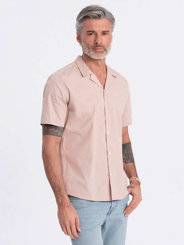 Ombre Clothing Ombre odjeća, muška svijetlosmeđa košulja kratkih rukava