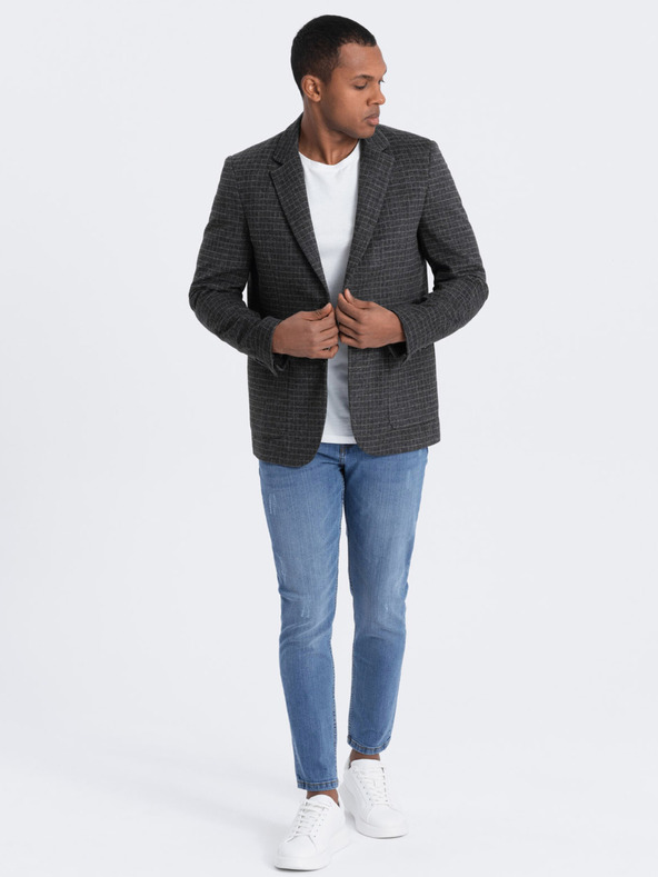 Ombre Clothing Tamno sivi muški karirani sako s mješavinom vune Ombre Clothing