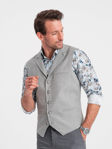Ombre Clothing Svijetlosivi muški prsluk s kragnom Ombre Clothing