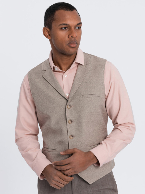 Ombre Clothing Bež muški prsluk s kragnom Ombre Clothing