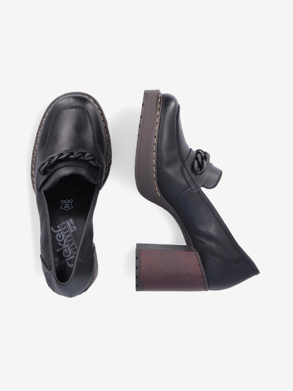 Rieker Rieker crne ženske kožne mokasine na petu