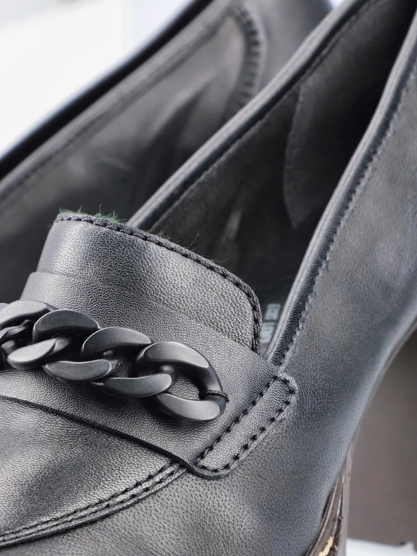 Rieker Rieker crne ženske kožne mokasine na petu