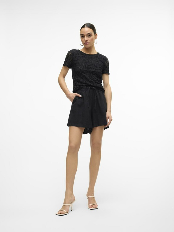 Vero Moda Crne ženske lanene kratke hlače Vero Moda Linn