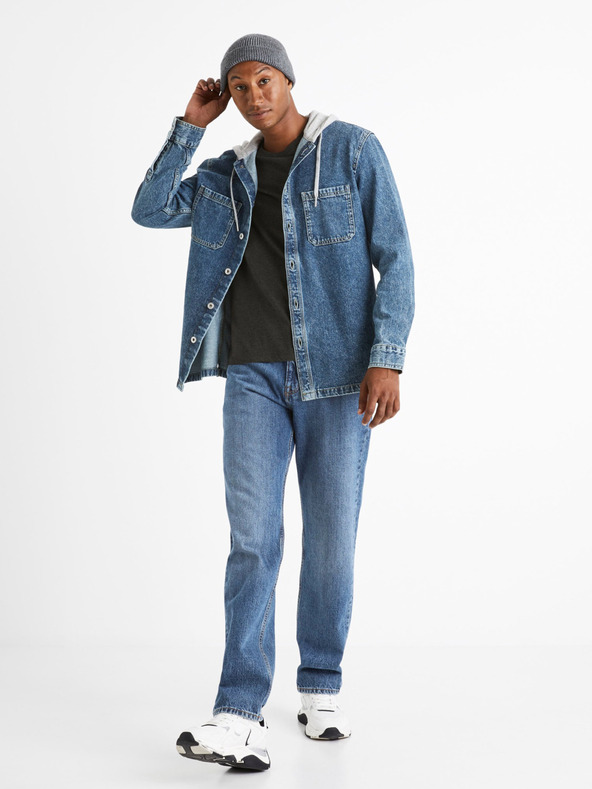 Celio Plava traper košulja s kapuljačom Celio Caoris