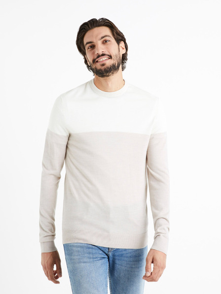 Celio Bijelo-bež muški džemper s dodatkom Merino vune Celio Cemeribloc