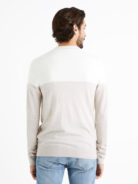 Celio Bijelo-bež muški džemper s dodatkom Merino vune Celio Cemeribloc