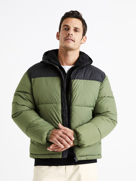 Celio Crno-zelena prošivena zimska jakna Celio Cutrek za muškarce