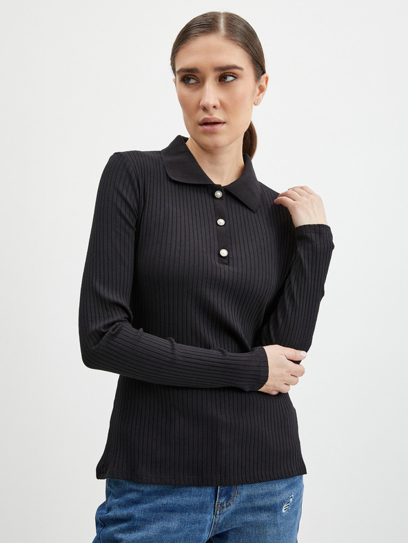 Orsay Crna ženska rebrasta polo majica ORSAY