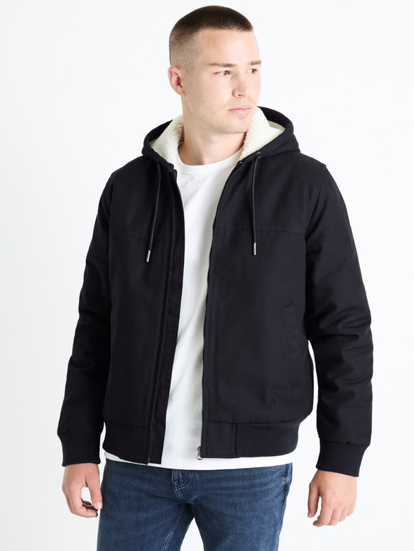 Celio Tamnoplava muška jakna s umjetnim krznom Celio Fuhoodie