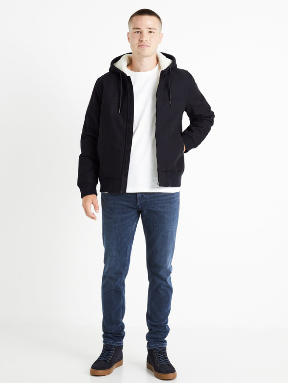 Celio Tamnoplava muška jakna s umjetnim krznom Celio Fuhoodie