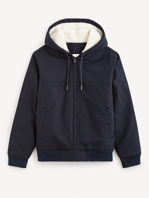 Celio Tamnoplava muška jakna s umjetnim krznom Celio Fuhoodie