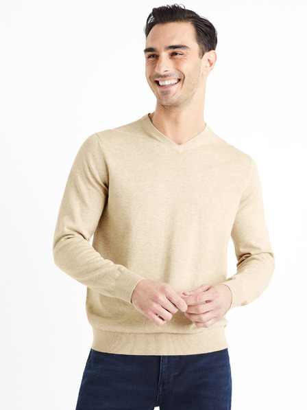 Celio Bež muški basic džemper Celio Decotonv