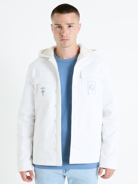 Celio Bijela muška zimska jakna s umjetnim krznom Celio Fullmetal Alchemist