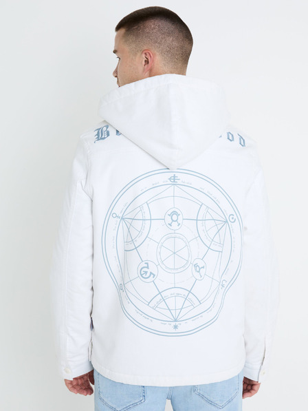 Celio Bijela muška zimska jakna s umjetnim krznom Celio Fullmetal Alchemist