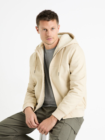 Celio Krem muška jakna od umjetnog krzna Celio Fuhoodie