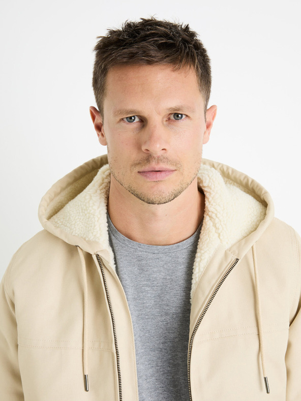 Celio Krem muška jakna od umjetnog krzna Celio Fuhoodie