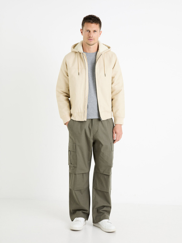 Celio Krem muška jakna od umjetnog krzna Celio Fuhoodie