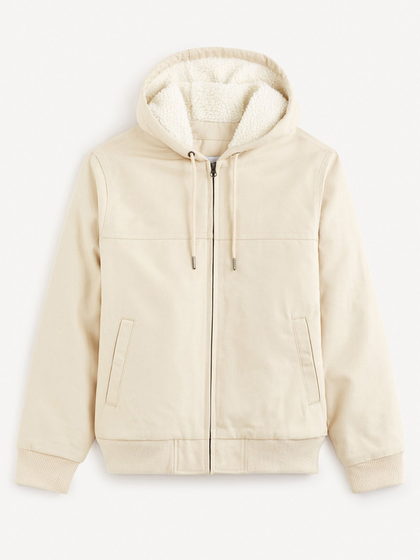 Celio Krem muška jakna od umjetnog krzna Celio Fuhoodie