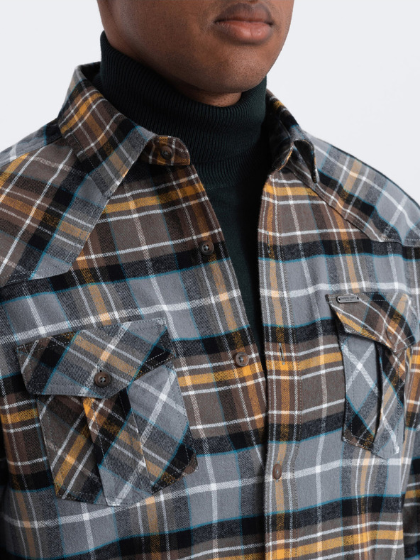 Ombre Clothing Ombre Clothing Muška narančasto siva flanelska majica