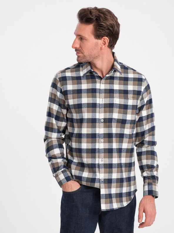 Ombre Clothing Smeđa i plava muška karirana flanelska košulja od Ombre Clothing