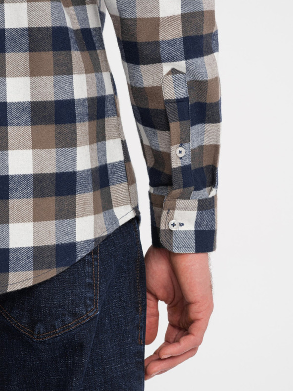 Ombre Clothing Smeđa i plava muška karirana flanelska košulja od Ombre Clothing