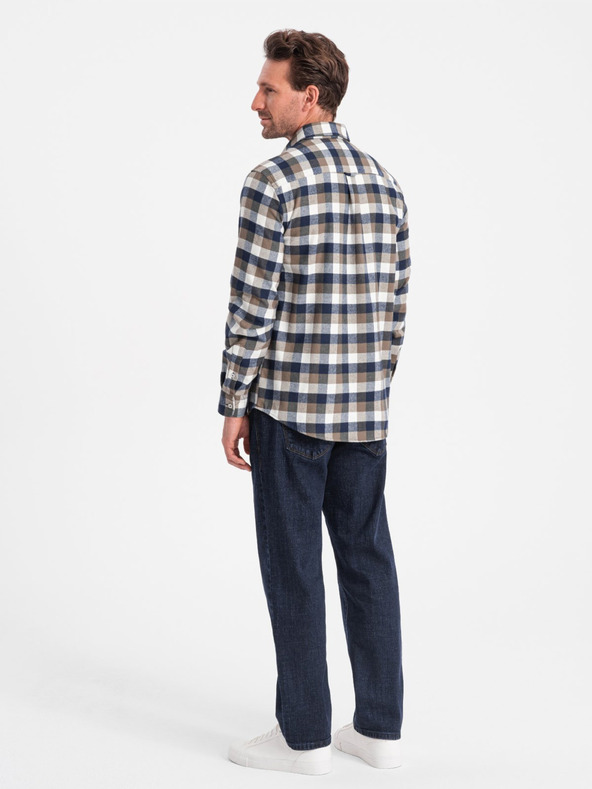 Ombre Clothing Smeđa i plava muška karirana flanelska košulja od Ombre Clothing