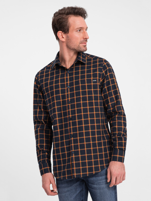 Ombre Clothing Narančasta i plava muška karirana flanelska košulja Ombre odjeća