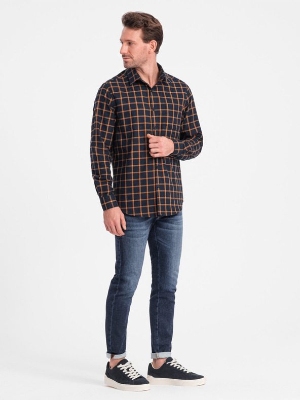 Ombre Clothing Narančasta i plava muška karirana flanelska košulja Ombre odjeća