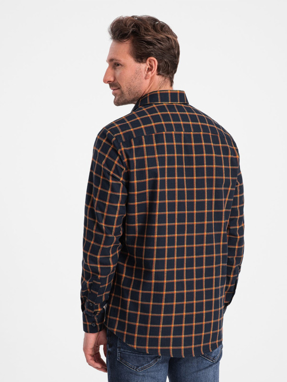 Ombre Clothing Narančasta i plava muška karirana flanelska košulja Ombre odjeća