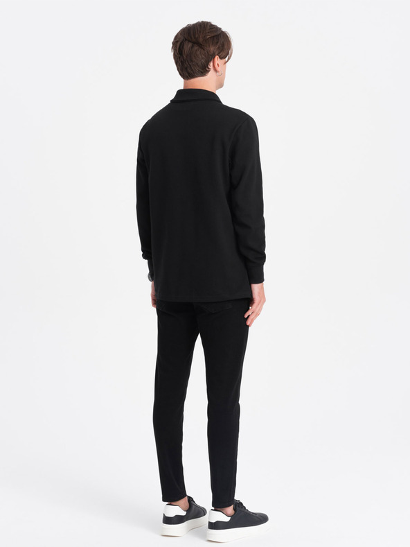 Ombre Clothing Crna muška osnovna majica s kragnom Ombre Clothing