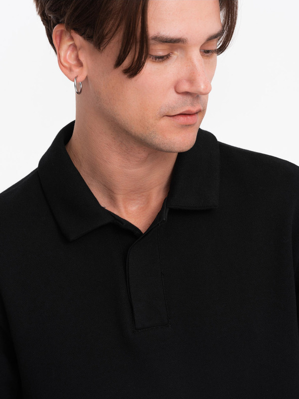 Ombre Clothing Crna muška osnovna majica s kragnom Ombre Clothing