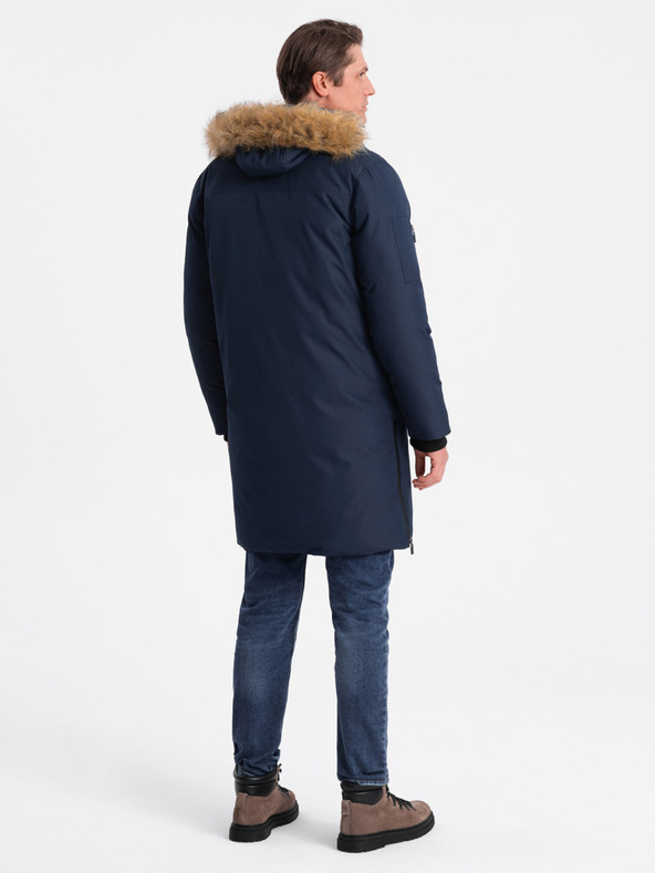 Ombre Clothing Tamnoplava muška zimska jakna sa umjetnim krznom Ombre Clothing Alaskan