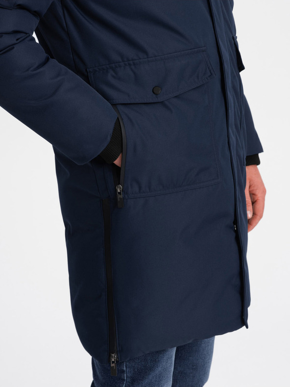 Ombre Clothing Tamnoplava muška zimska jakna sa umjetnim krznom Ombre Clothing Alaskan