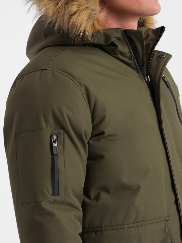 Ombre Clothing Zelena muška zimska jakna s umjetnim krznom Ombre Clothing Alaskan