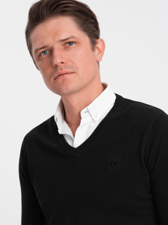 Ombre Clothing Crni muški pulover s ovratnikom košulje Ombre Clothing