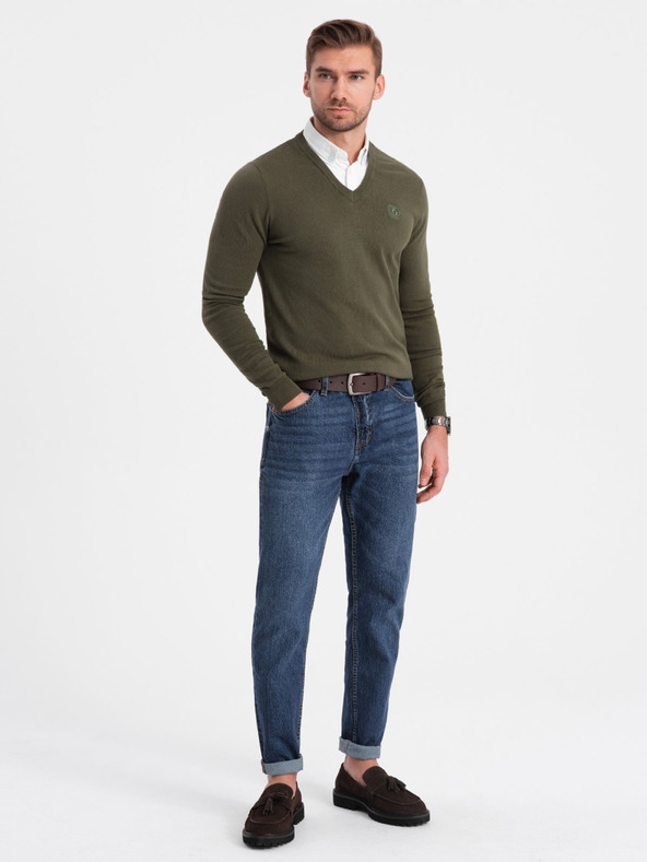 Ombre Clothing Zeleni muški pulover s ovratnikom košulje Ombre Clothing