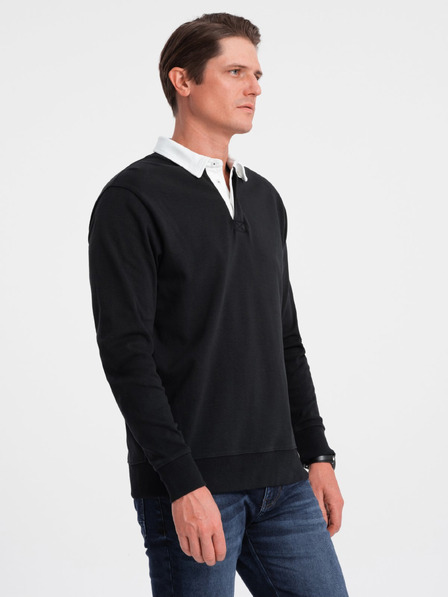 Ombre Clothing Crna muška majica s kragnom Ombre Clothing