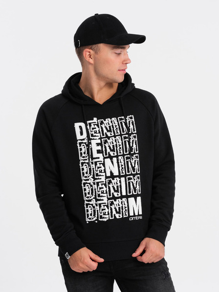 Ombre Clothing Bijelo-crna muška majica s kapuljačom s Ombre Clothing printom