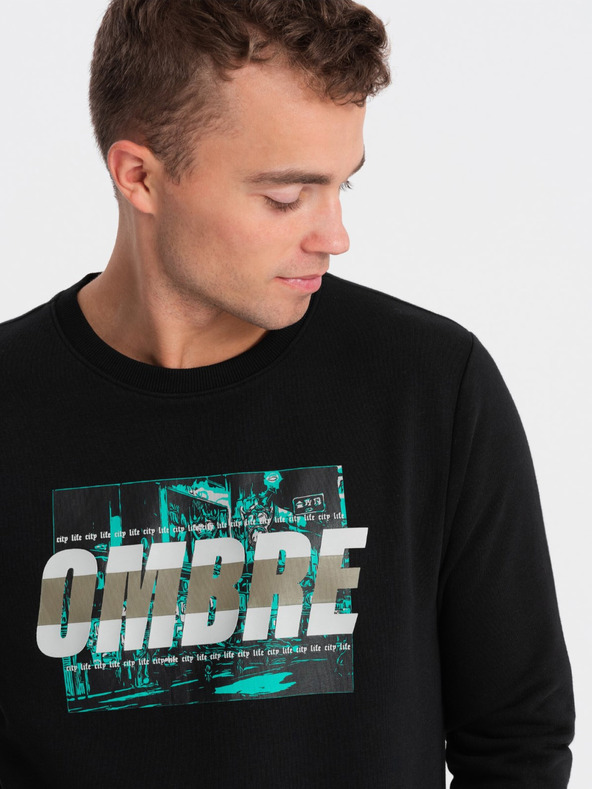 Ombre Clothing Crna muška majica s printom Ombre Clothing