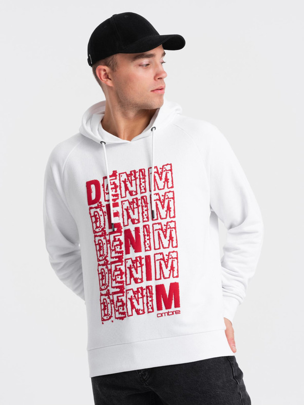 Ombre Clothing Crveno-bijeli muški sweatshirt s kapuljačom i printom Ombre Clothing