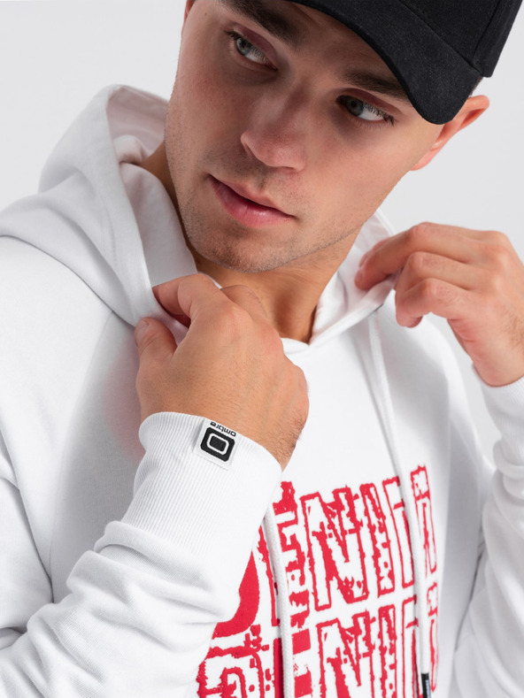 Ombre Clothing Crveno-bijeli muški sweatshirt s kapuljačom i printom Ombre Clothing