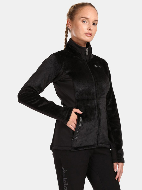 Kilpi Crna ženska majica s kapuljačom od flisa s patentnim zatvaračem Kilpi SKATHI